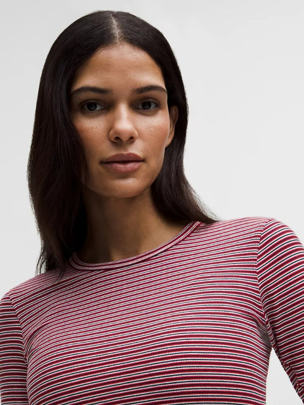 Lululemon NWT Hold Tight Long Sleeve SZ:10 Color: Surround Stripe Oxford Red Wht - Picture 4 of 10